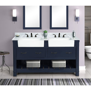 Park Mill Navy Blue Freestanding Cabinet with Double Basin Integrated Sink and Countertop - Two Drawers (61' x 35' x 22')