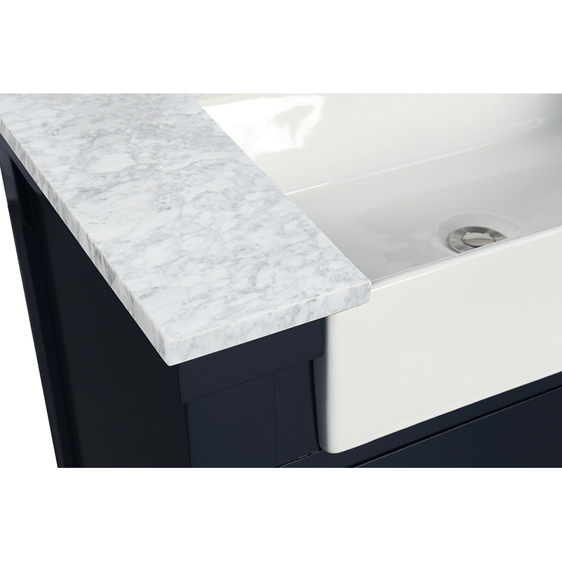 Park Mill Navy Blue Freestanding Cabinet with Double Basin Integrated Sink and Countertop - Two Drawers (61' x 35' x 22')