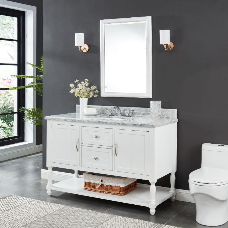Hartwell Cove Dove White Freestanding Cabinet with Single Basin Integrated Sink and Countertop - Two Drawers (49' x 35' x 22')