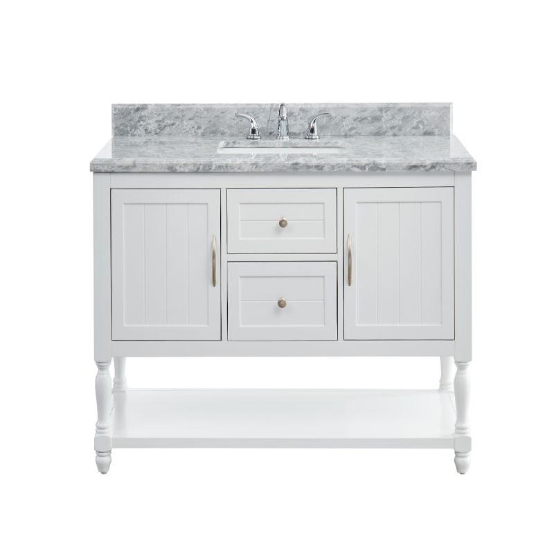 Hartwell Cove Dove White Freestanding Cabinet with Single Basin Integrated Sink and Countertop - Two Drawers (49' x 35' x 22')