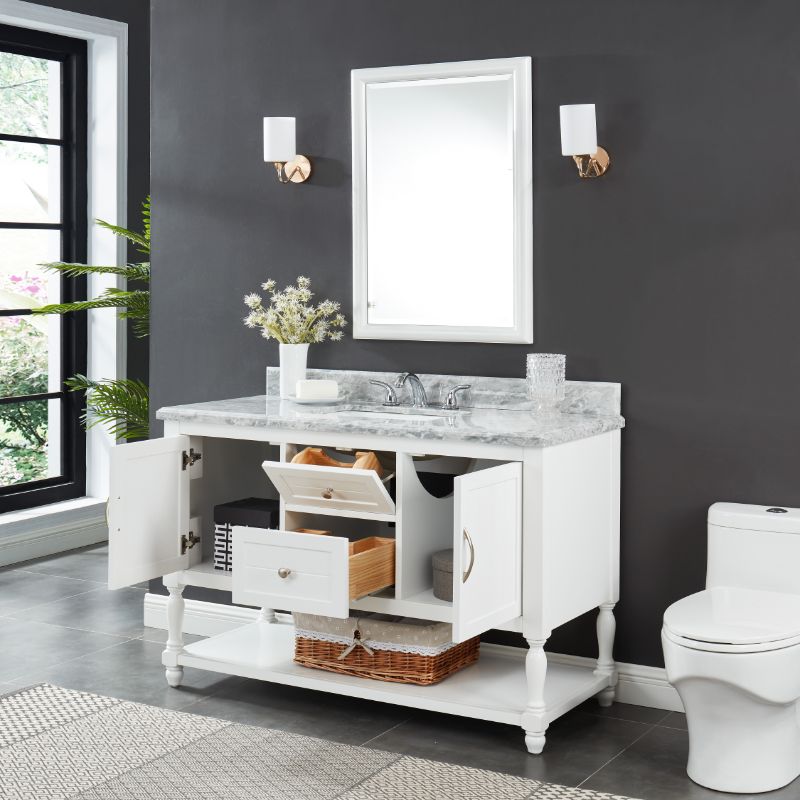 Hartwell Cove Dove White Freestanding Cabinet with Single Basin Integrated Sink and Countertop - Two Drawers (49' x 35' x 22')