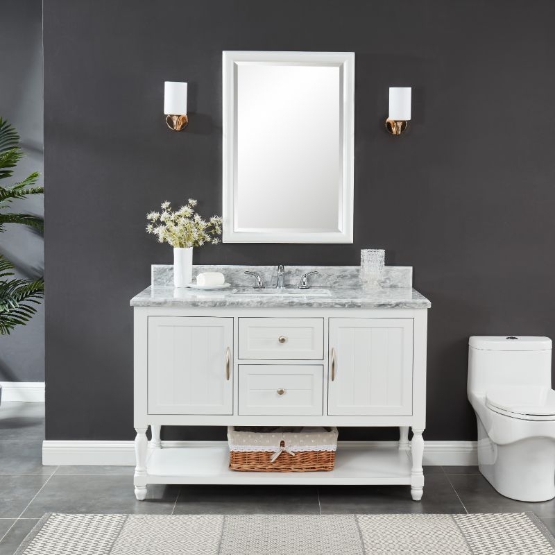 Hartwell Cove Dove White Freestanding Cabinet with Single Basin Integrated Sink and Countertop - Two Drawers (49' x 35' x 22')
