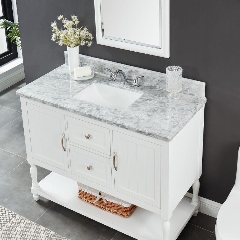 Hartwell Cove Dove White Freestanding Cabinet with Single Basin Integrated Sink and Countertop - Two Drawers (49' x 35' x 22')