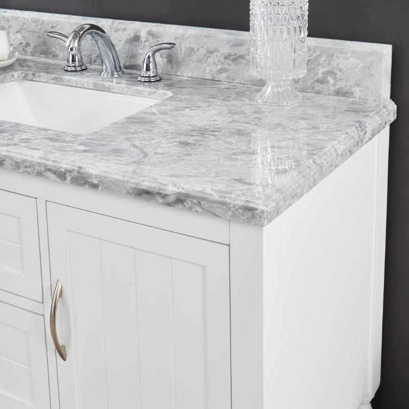 Hartwell Cove Dove White Freestanding Cabinet with Single Basin Integrated Sink and Countertop - Two Drawers (49' x 35' x 22')