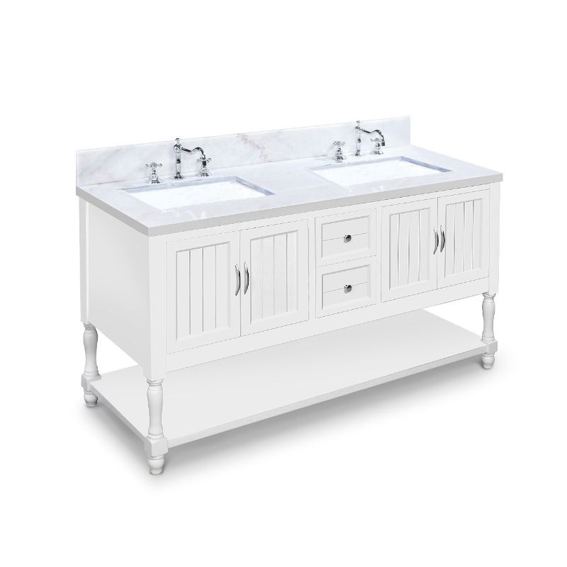 Hartwell Cove Dove White Freestanding Cabinet with Double Basin Integrated Sink and Countertop - Two Drawers (61' x 35' x 22')