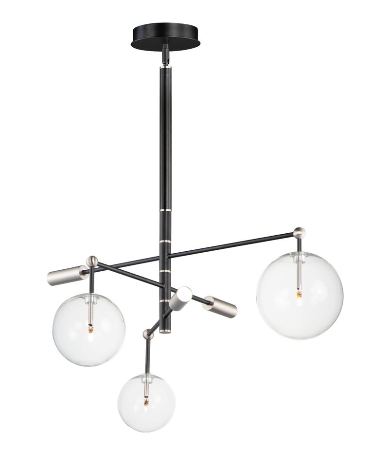 Global 35.5' 3 Light Multi-Light Pendant in Black and Satin Nickel