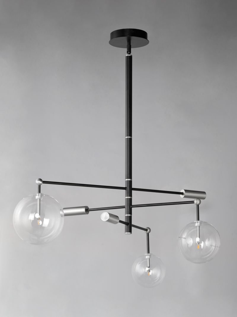 Global 35.5' 3 Light Multi-Light Pendant in Black and Satin Nickel