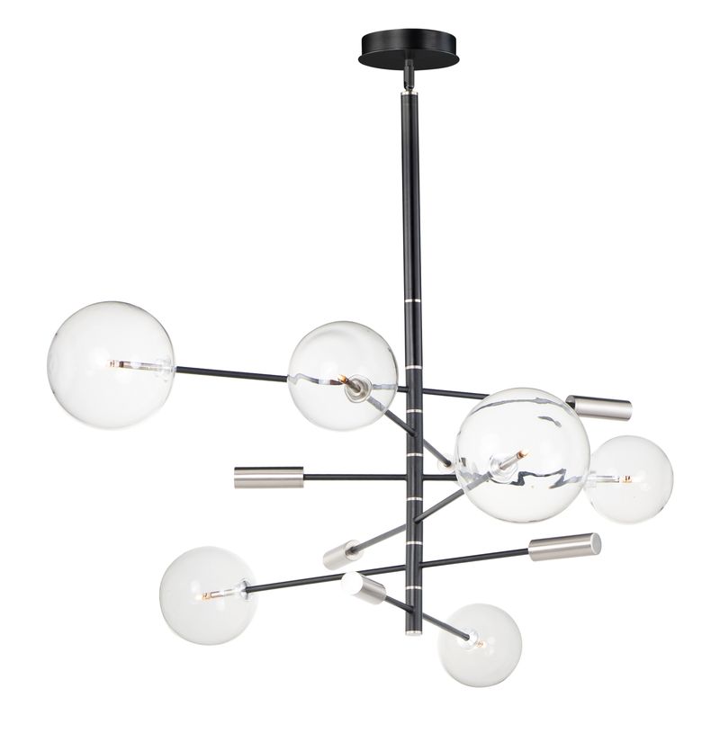 Global 45' 6 Light Multi-Light Pendant in Black and Satin Nickel