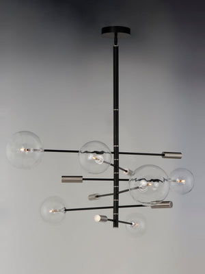 Global 45' 6 Light Multi-Light Pendant in Black and Satin Nickel