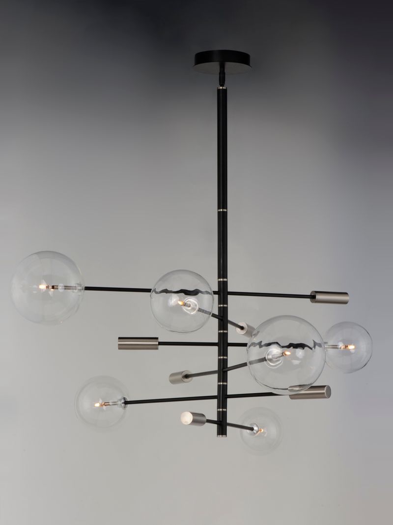 Global 45' 6 Light Multi-Light Pendant in Black and Satin Nickel