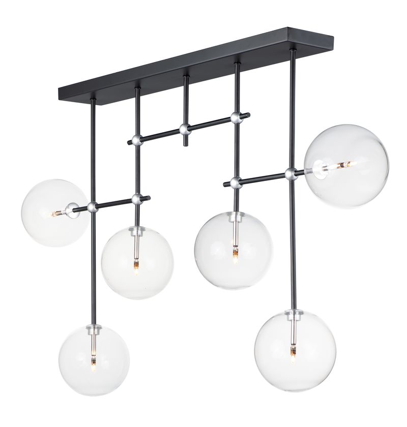 Global 6' 6 Light Multi-Light Pendant in Black and Satin Nickel