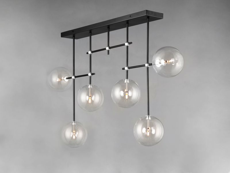 Global 6' 6 Light Multi-Light Pendant in Black and Satin Nickel