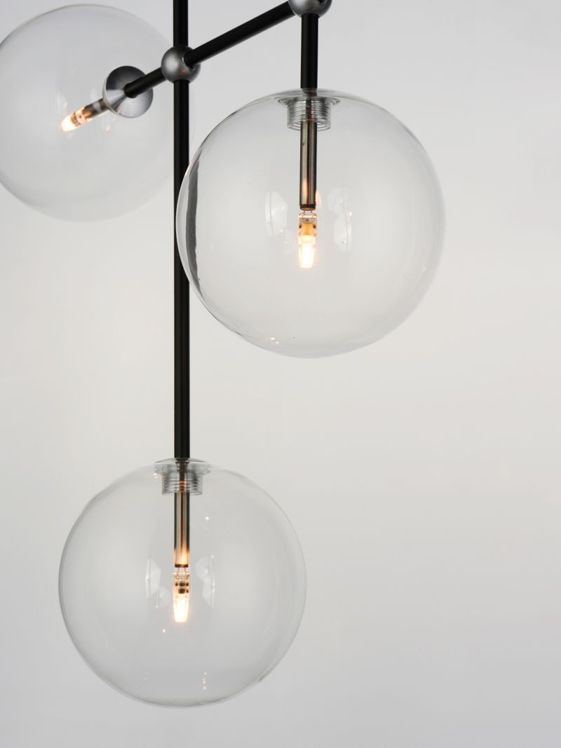 Global 6' 6 Light Multi-Light Pendant in Black and Satin Nickel
