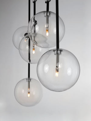 Global 6' 6 Light Multi-Light Pendant in Black and Satin Nickel