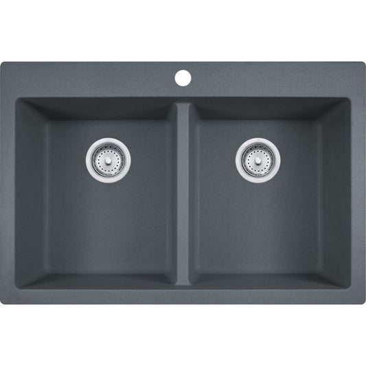 Primo 33" Granite Double Basin Drop-In Kitchen Sink in Shadow Grey