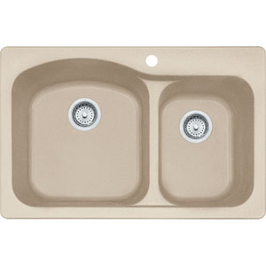 Gravity 33' Granite Double Basin Drop-In Kitchen Sink in Champagne - 17' Basin