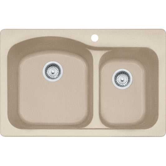 Gravity 33" Granite Double Basin Drop-In Kitchen Sink in Champagne - 17" Basin