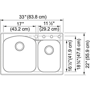 Gravity 33' Granite Double Basin Drop-In Kitchen Sink in Graphite - 17' Basin