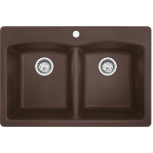 Ellipse Granite Double Basin Dual-Mount Kitchen Sink in Mocha - 16.88' Basin Width