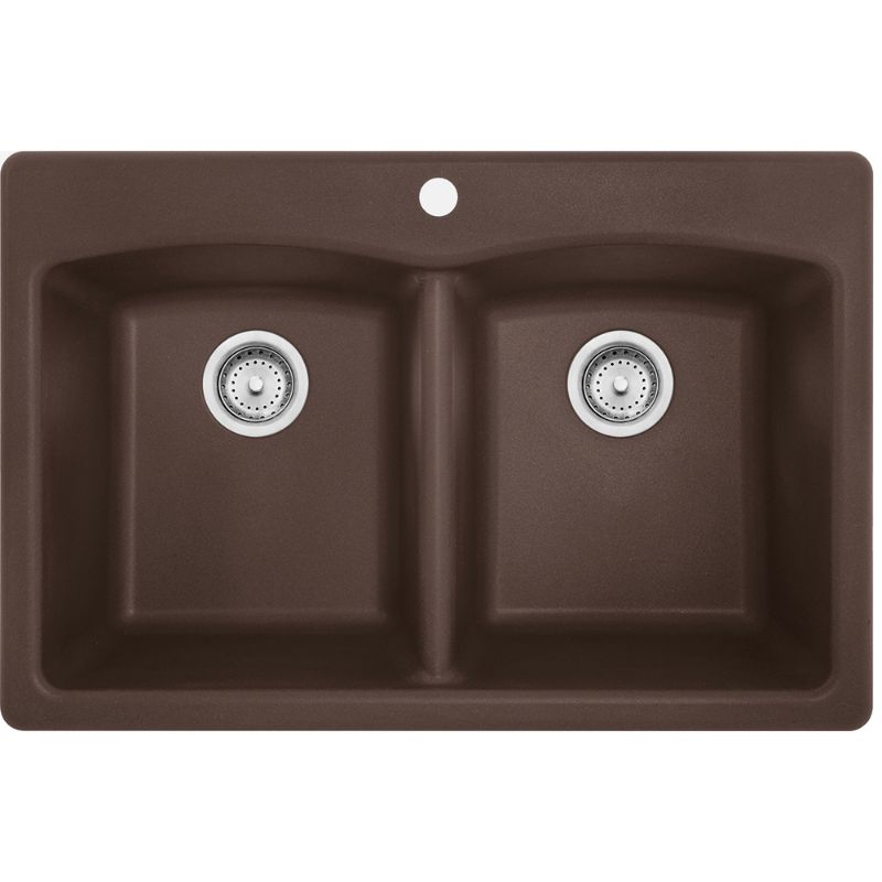 Ellipse Granite Double Basin Dual-Mount Kitchen Sink in Mocha - 16.88' Basin Width