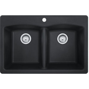 Ellipse Granite Double Basin Dual-Mount Kitchen Sink in Onyx - 16.88' Basin Width