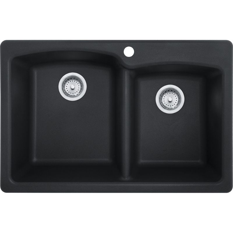 Ellipse Granite Double Basin Dual-Mount Kitchen Sink in Onyx - 15.5' Basin Width