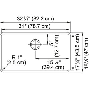 Kubus 32.38' Granite Single Basin Undermount Kitchen Sink in Onyx