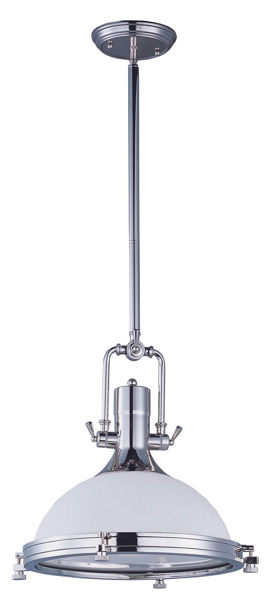 Hi-Bay 17.75" Single Light Pendant in Polished Nickel with White Glass Finish