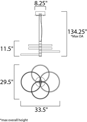 Hoopla 29.5' 4 Light Multi-Light Pendant/Chandelier in Black and Gold