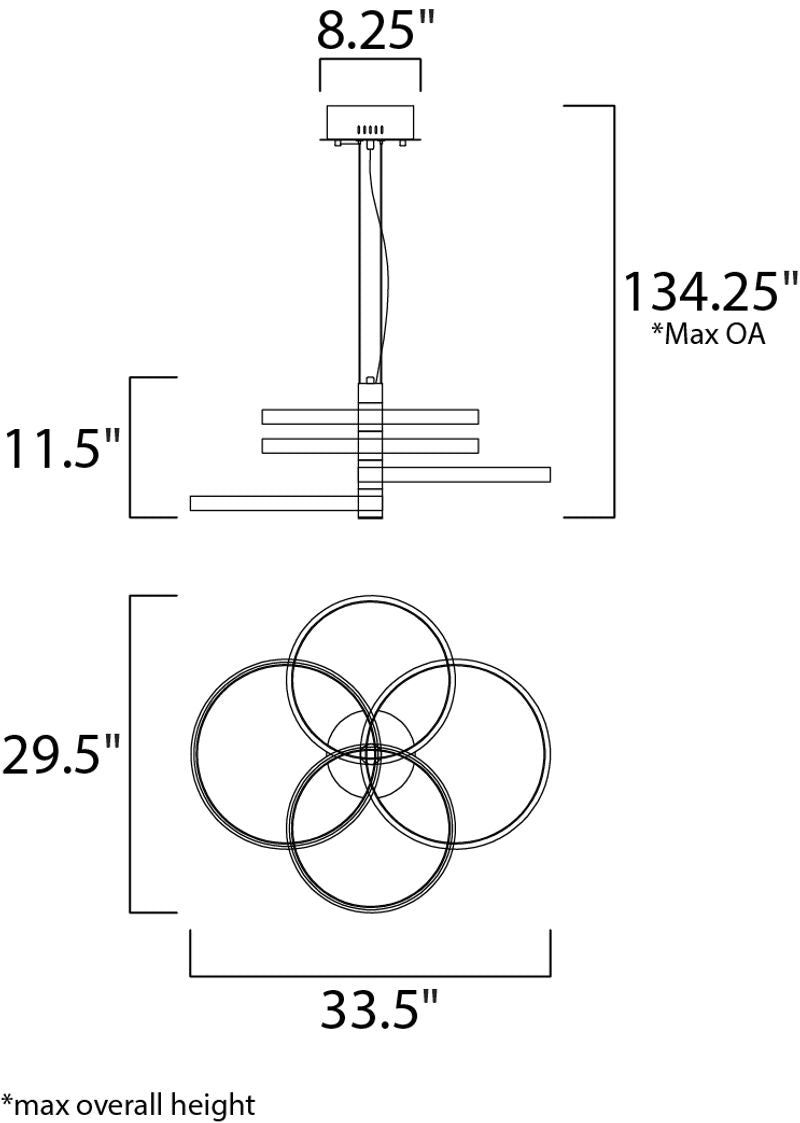 Hoopla 29.5' 4 Light Multi-Light Pendant/Chandelier in Black and Gold