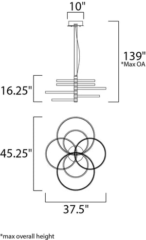 Hoopla 45.25' 6 Light Multi-Light Pendant in Black and Gold
