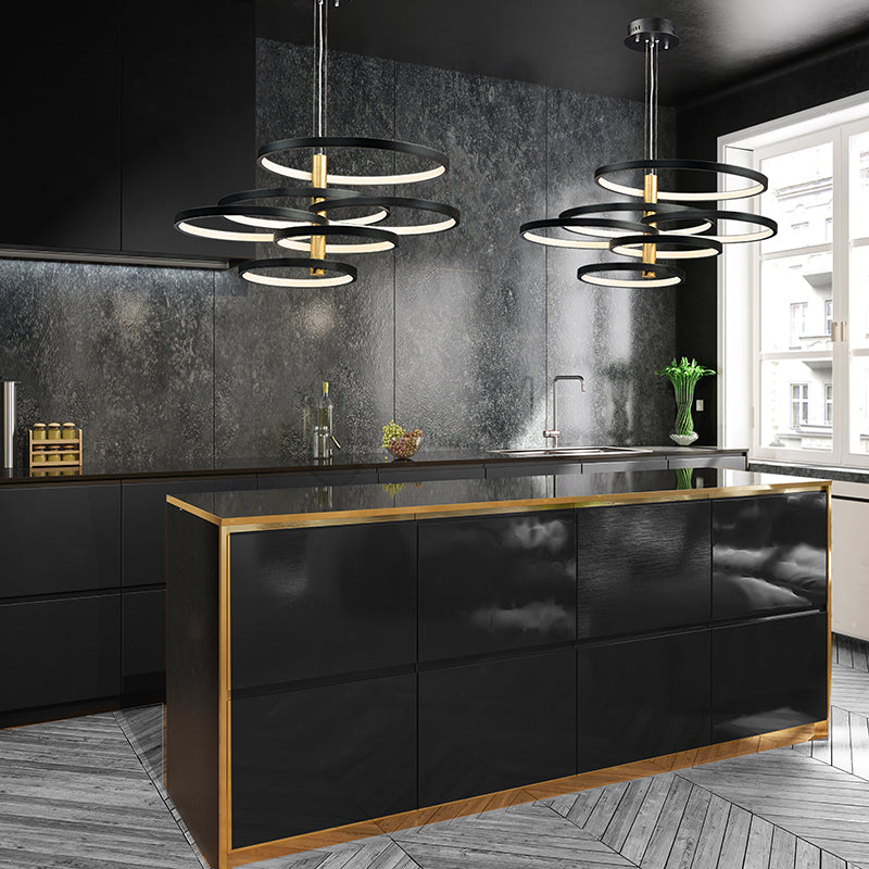 Hoopla 45.25' 6 Light Multi-Light Pendant in Black and Gold