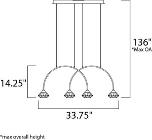 Hope 5.5' 4 Light Linear Pendant in Black and Metallic Gold