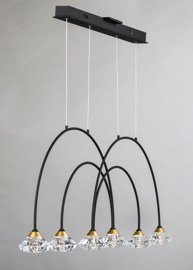 Hope 5.5' 6 Light Linear Pendant in Black and Metallic Gold