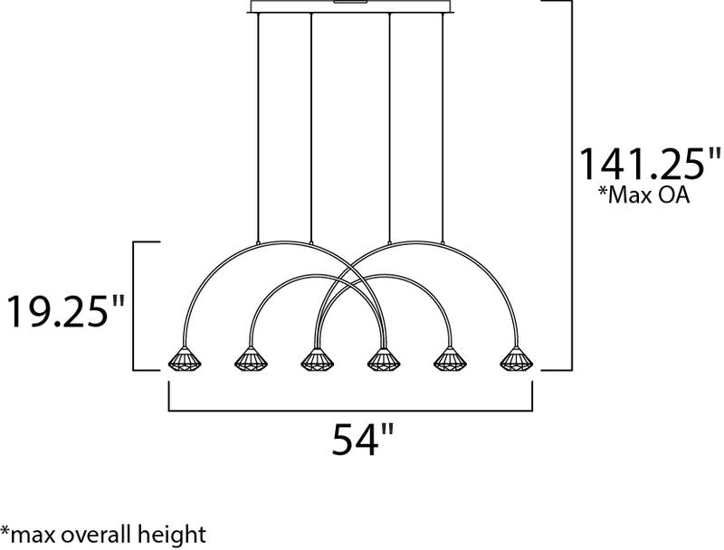 Hope 5.5' 6 Light Linear Pendant in Black and Metallic Gold