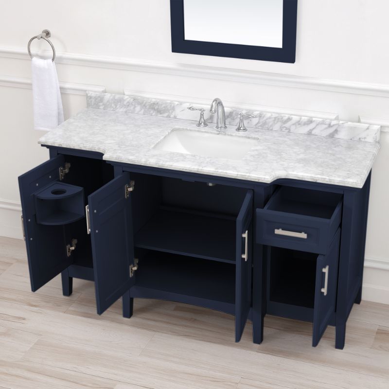Ellis Midnight Blue Freestanding Vanity with Integrated Sink and Countertop - Four Doors (60' x 34.5' x 22')