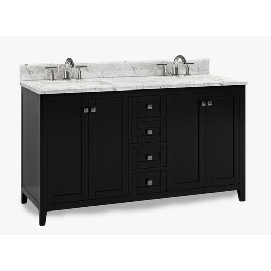 Beck Espresso Freestanding Vanity Cabinet with Double Basin Integrated Sink and Countertop - Four Doors Four Drawers (61" x 34.5" x 22")