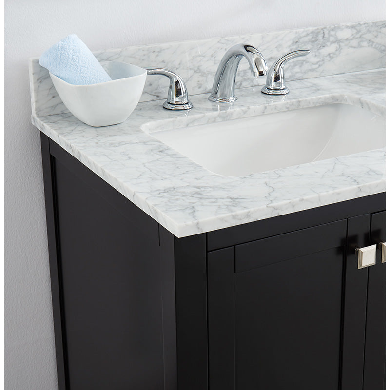 Beck Espresso Freestanding Vanity Cabinet with Double Basin Integrated Sink and Countertop - Four Doors Four Drawers (61' x 34.5' x 22')
