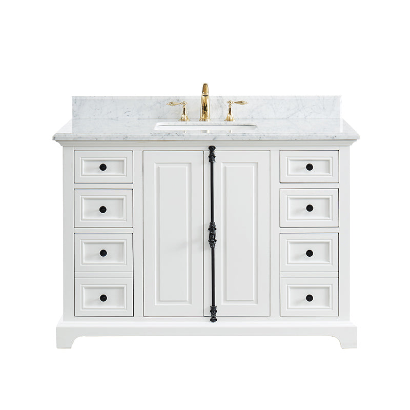 Hillsdale Dove White Freestanding Vanity Cabinet with Single Basin Integrated Sink and Countertop - Two Doors Six Drawers (49' x 34.5' x 22')