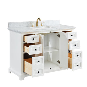 Hillsdale Dove White Freestanding Vanity Cabinet with Single Basin Integrated Sink and Countertop - Two Doors Six Drawers (49' x 34.5' x 22')