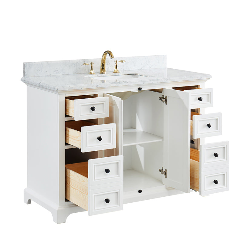 Hillsdale Dove White Freestanding Vanity Cabinet with Single Basin Integrated Sink and Countertop - Two Doors Six Drawers (49' x 34.5' x 22')