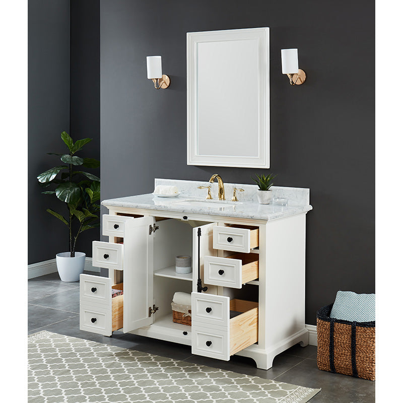 Hillsdale Dove White Freestanding Vanity Cabinet with Single Basin Integrated Sink and Countertop - Two Doors Six Drawers (49' x 34.5' x 22')