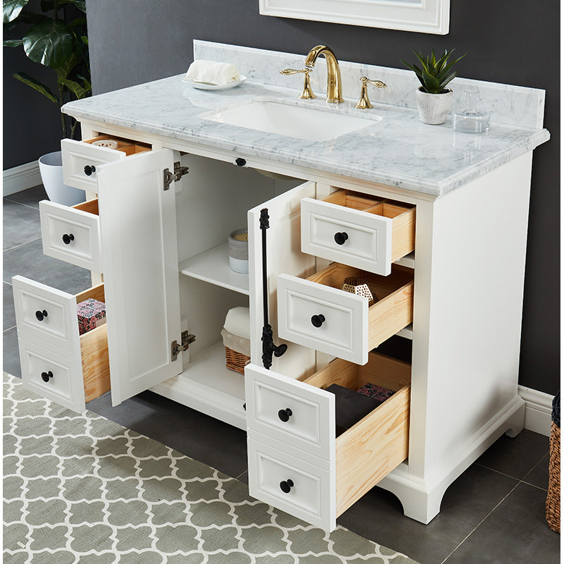 Hillsdale Dove White Freestanding Vanity Cabinet with Single Basin Integrated Sink and Countertop - Two Doors Six Drawers (49' x 34.5' x 22')