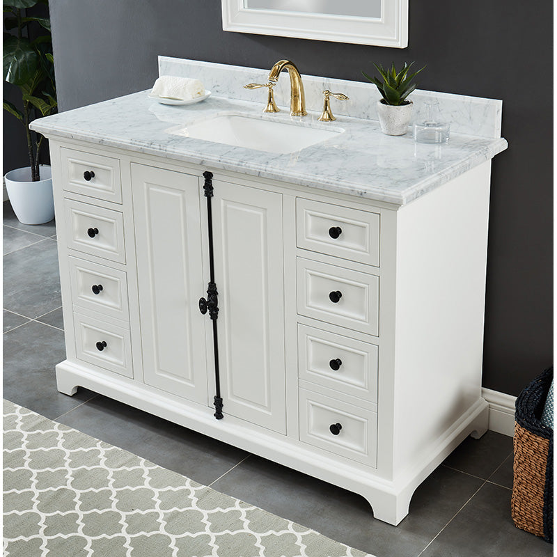 Hillsdale Dove White Freestanding Vanity Cabinet with Single Basin Integrated Sink and Countertop - Two Doors Six Drawers (49' x 34.5' x 22')