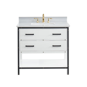 Axel Dove White Freestanding Vanity Cabinet with Single Basin Integrated Sink and Countertop - Two Drawers (37' x 34.5' x 22')