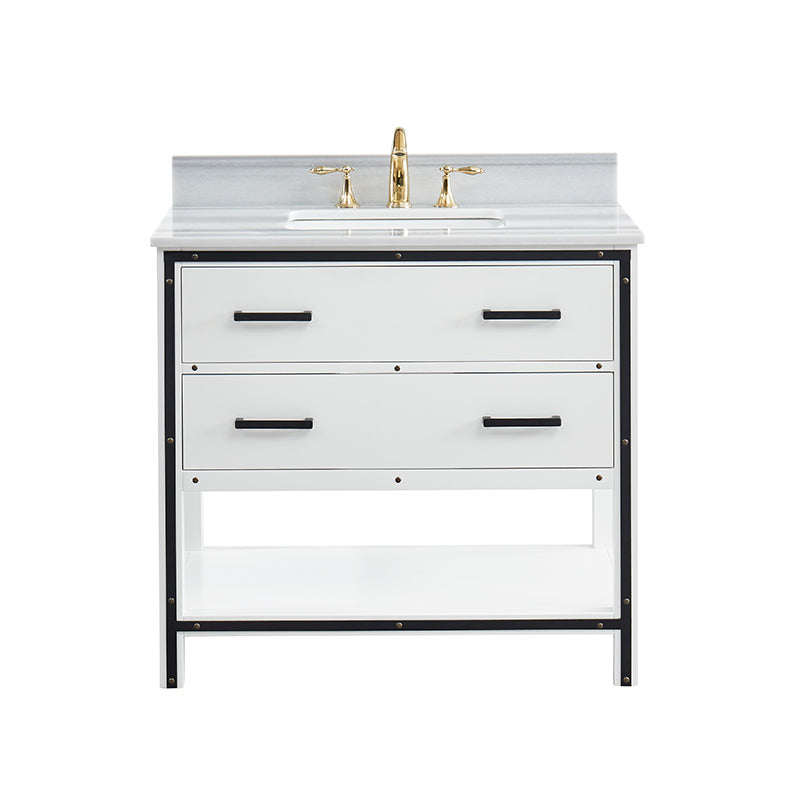 Axel Dove White Freestanding Vanity Cabinet with Single Basin Integrated Sink and Countertop - Two Drawers (37' x 34.5' x 22')