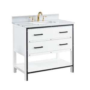 Axel Dove White Freestanding Vanity Cabinet with Single Basin Integrated Sink and Countertop - Two Drawers (37' x 34.5' x 22')