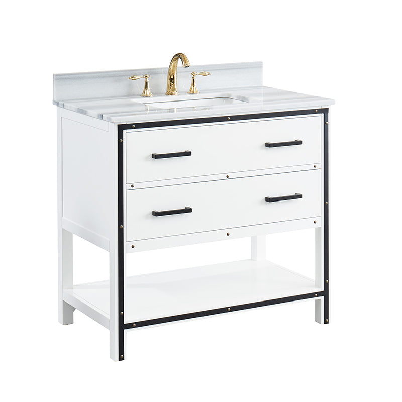 Axel Dove White Freestanding Vanity Cabinet with Single Basin Integrated Sink and Countertop - Two Drawers (37' x 34.5' x 22')