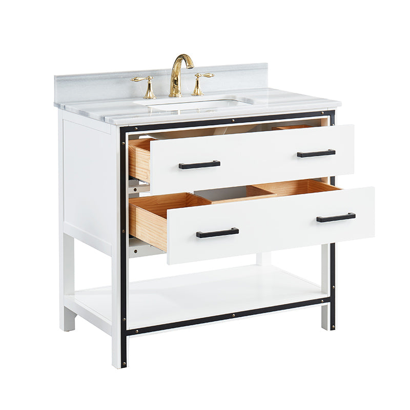 Axel Dove White Freestanding Vanity Cabinet with Single Basin Integrated Sink and Countertop - Two Drawers (37' x 34.5' x 22')
