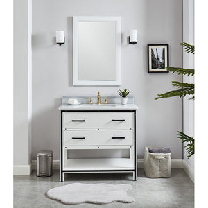 Axel Dove White Freestanding Vanity Cabinet with Single Basin Integrated Sink and Countertop - Two Drawers (37' x 34.5' x 22')